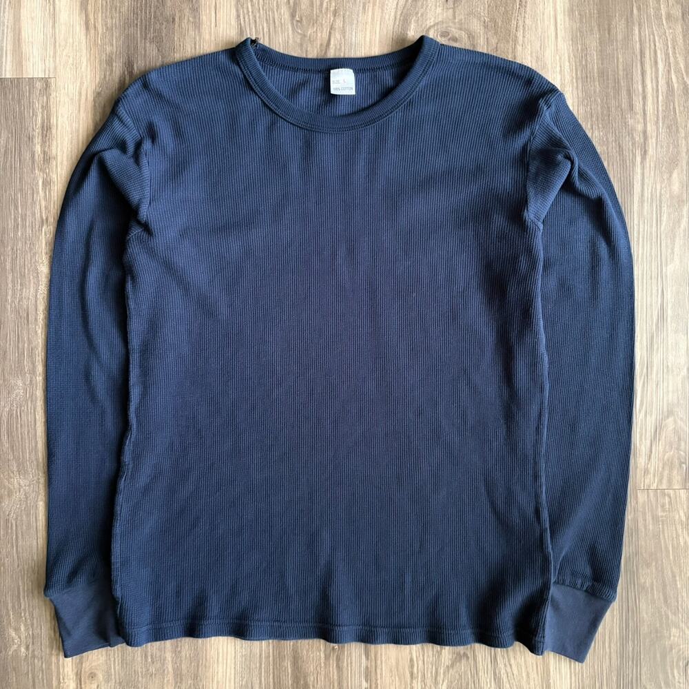 Vintage Waffle Knit Thermal Shirt Long Sleeve Men's Size M Y2K Grunge Navy Blue